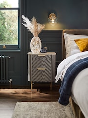 Dark Grey Valencia Marble and Mango Wood 2 Drawer Bedside Table - Image 2 of 11