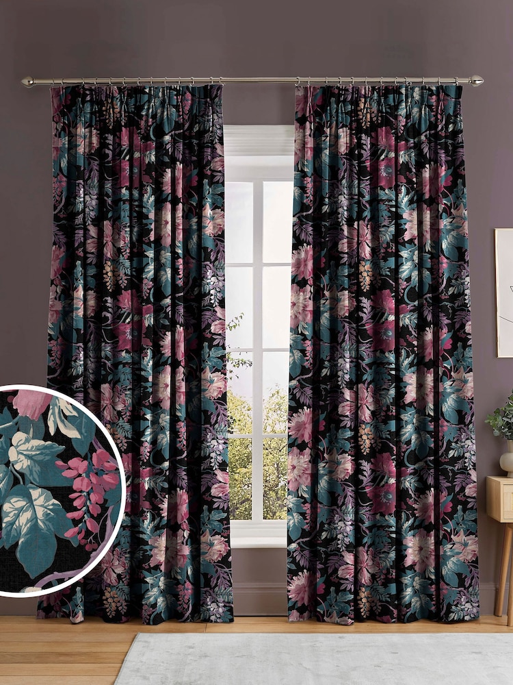Graham & Brown Nightshade Purple Florenzia Made to Measure 100% Cotton Curtains - Image 1 of 8