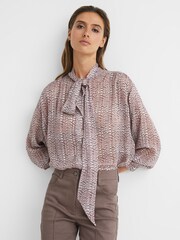 Reiss Pink Kelsie Metallic Long Sleeve Blouse - Image 1 of 6