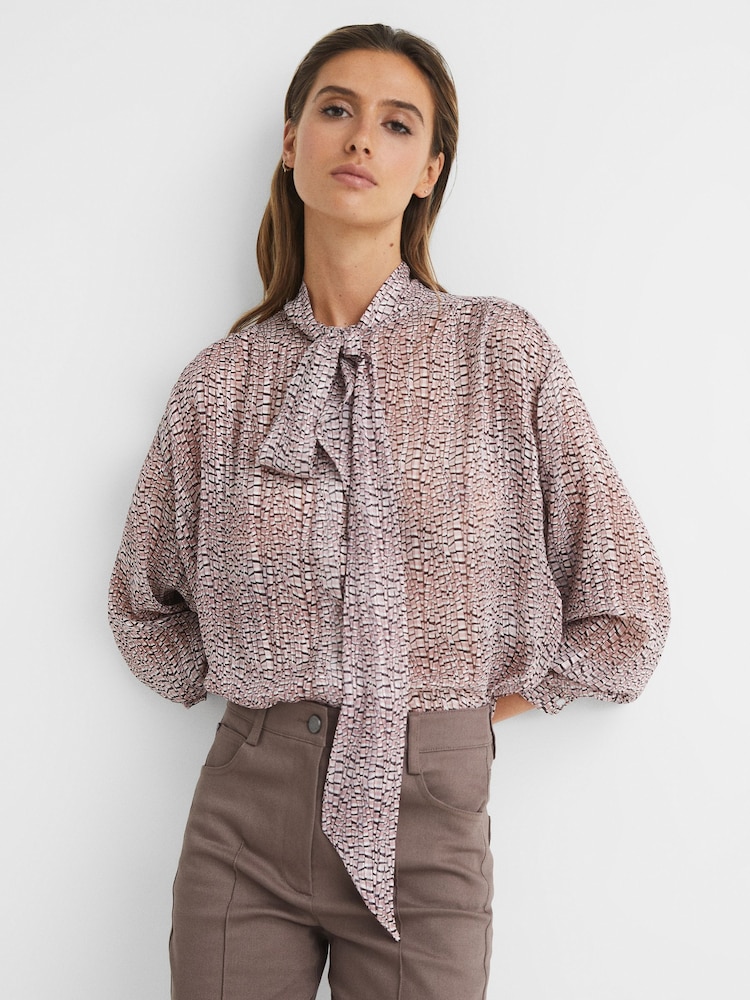 Reiss Pink Kelsie Metallic Long Sleeve Blouse - Image 1 of 6