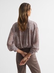 Reiss Pink Kelsie Metallic Long Sleeve Blouse - Image 5 of 6
