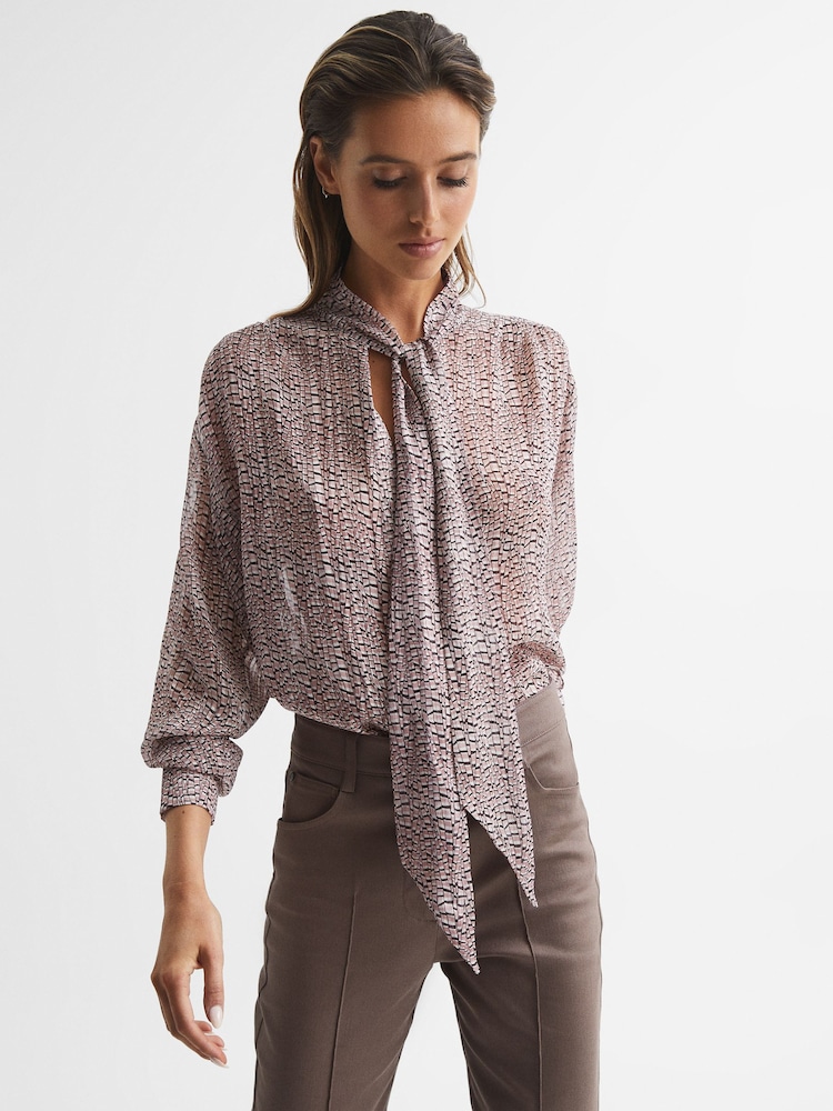 Reiss Pink Kelsie Metallic Long Sleeve Blouse - Image 6 of 6