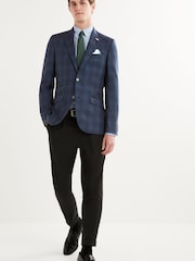 Navy Blue Trimmed Check Blazer - Image 2 of 13