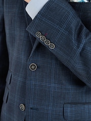 Navy Blue Trimmed Check Blazer - Image 5 of 13
