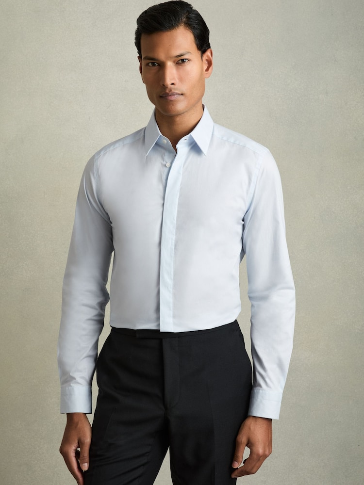 Reiss Blue Kiana Slim Fit Cotton Blend Shirt - Image 1 of 7
