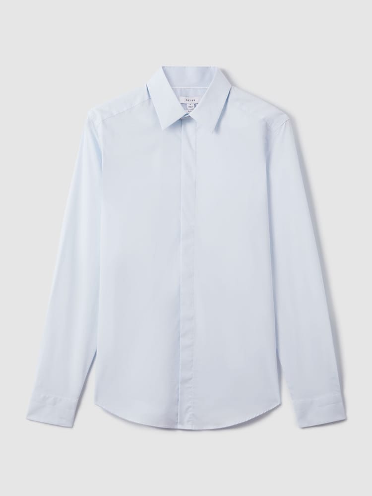Reiss Blue Kiana Slim Fit Cotton Blend Shirt - Image 2 of 22 Reiss Blue Kiana Slim Fit Cotton Blend Shirt - Image 2 of 22