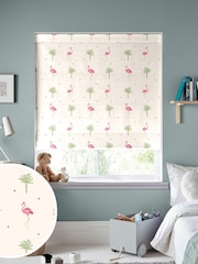 Sara Miller Cream Kids Flamingo Made To Measure Roman 100% Cotton Blind - Image 1 of 6