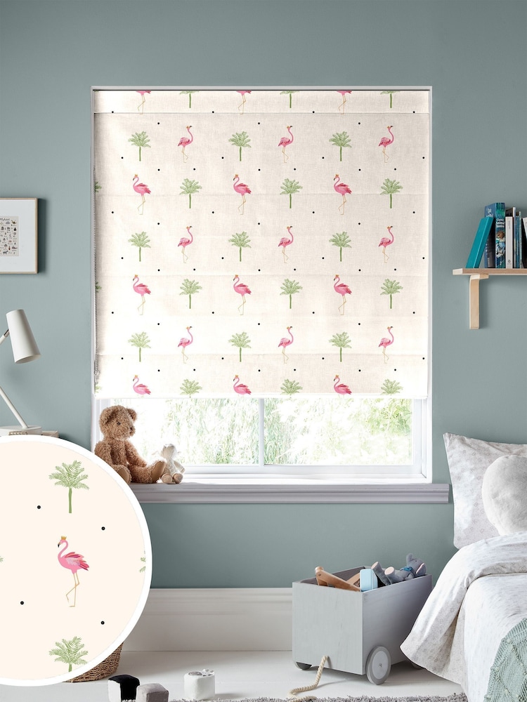 Sara Miller Cream Kids Flamingo Made To Measure Roman 100% Cotton Blind - Image 1 of 6