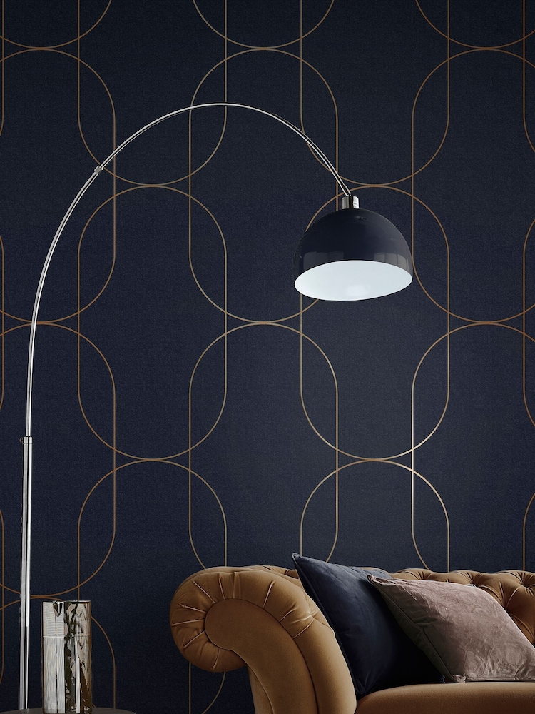 Graham & Brown Blue Palais Navy & Copper 10M Wallpaper - Image 1 of 3