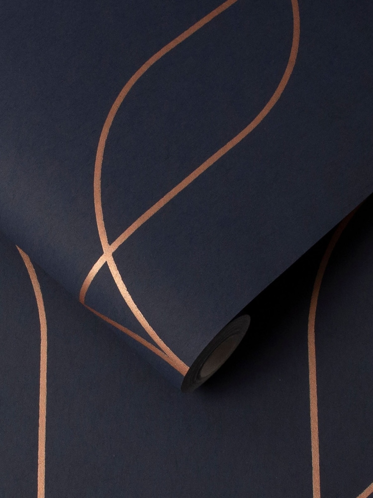 Graham & Brown Blue Palais Navy & Copper 10M Wallpaper - Image 2 of 3 Graham & Brown Blue Palais Navy & Copper 10M Wallpaper - Image 2 of 3