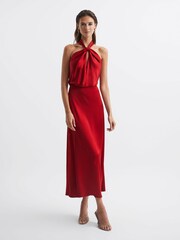 Reiss Red Lornie Halter Maxi Dress - Image 1 of 7