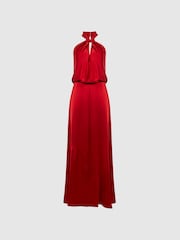 Reiss Red Lornie Halter Maxi Dress - Image 2 of 7