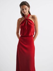 Reiss Red Lornie Halter Maxi Dress - Image 3 of 7