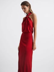 Reiss Red Lornie Halter Maxi Dress - Image 6 of 7