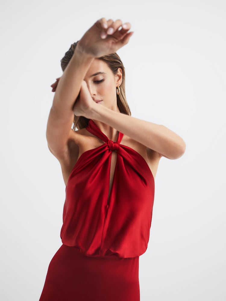 Reiss Red Lornie Halter Maxi Dress - Image 7 of 7