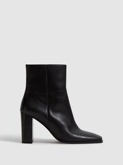 Reiss Black Casey Square Toe Block High heel Boot - Image 1 of 6