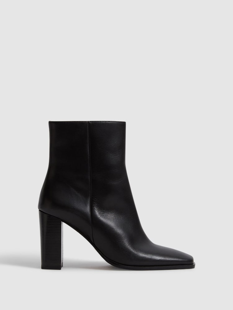 Reiss Black Casey Square Toe Block High heel Boot - Image 1 of 6