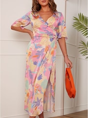 Chi Chi London Pink Wrap Front Floral Midi Dress - Image 4 of 5