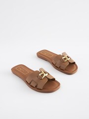 Tan Brown Regular/Wide Fit Forever Comfort® Leather Chain Detail Mule Sandals - Image 4 of 7