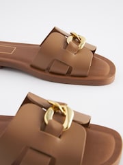 Tan Brown Regular/Wide Fit Forever Comfort® Leather Chain Detail Mule Sandals - Image 5 of 7