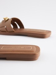 Tan Brown Regular/Wide Fit Forever Comfort® Leather Chain Detail Mule Sandals - Image 6 of 7