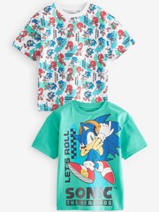 White/Aqua Blue Sonic Licensed T-Shirt 2 Pack (3-16yrs) - Image 1 of 7