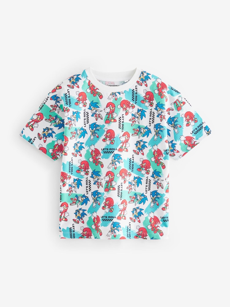 White/Aqua Blue Sonic Licensed T-Shirt 2 Pack (3-16yrs) - Image 2 of 7