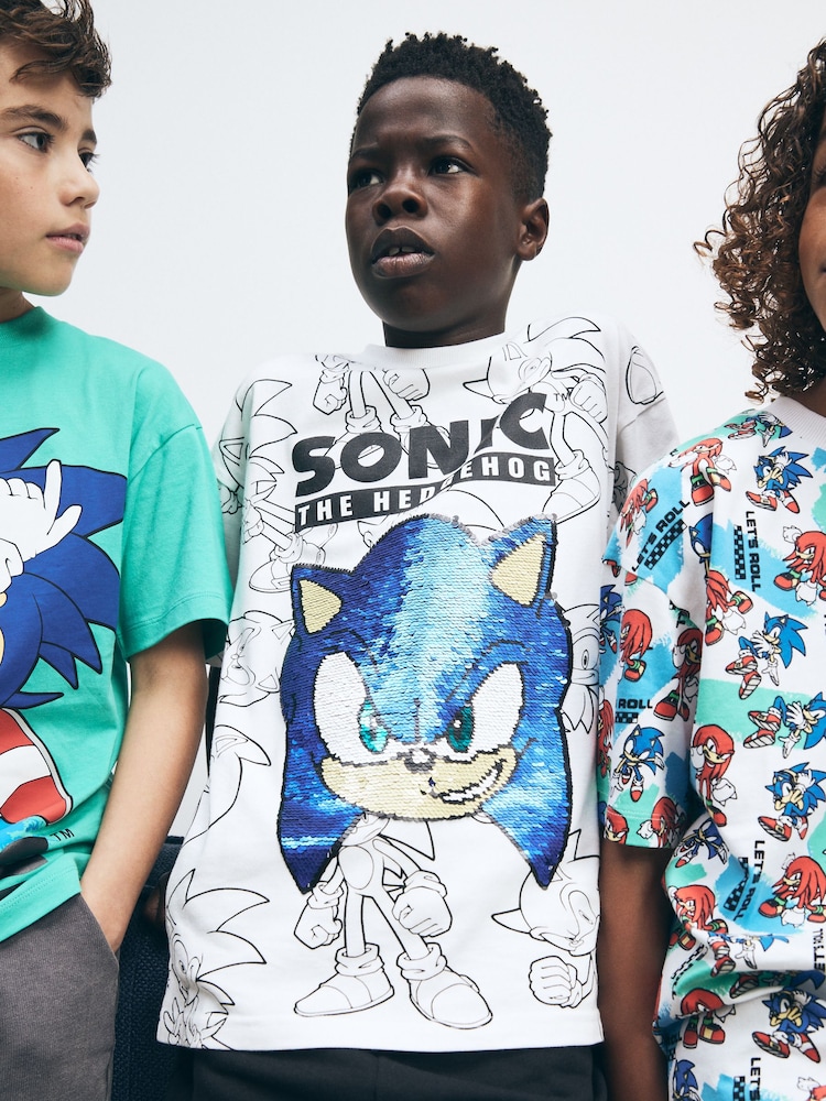 White/Aqua Blue Sonic Licensed T-Shirt 2 Pack (3-16yrs) - Image 7 of 7
