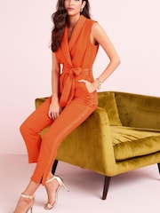 Orange Tailored Tuxedo Jumpsuit - Image 1 of 5
