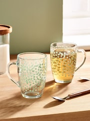 Set of 2 Sage Green Polka Dot Glass Mugs - Image 1 of 4