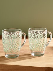Set of 2 Sage Green Polka Dot Glass Mugs - Image 2 of 4