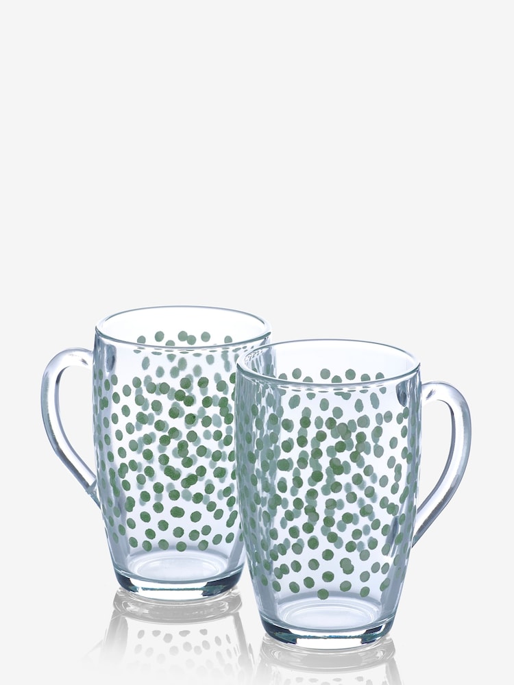 Set of 2 Sage Green Polka Dot Glass Mugs - Image 4 of 4