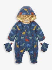 JoJo Maman Bébé Indigo Dinosaur Print Cosy Pramsuit - Image 2 of 3
