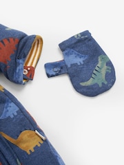 JoJo Maman Bébé Indigo Dinosaur Print Cosy Pramsuit - Image 3 of 3