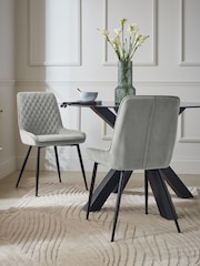 Set of 2 Soft Velvet Mid Grey Black Hamilton Black Leg Quilted Dining Chairs - Image 1 of 10