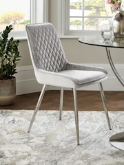Set of 2 Soft Velvet Mid Grey Black Hamilton Black Leg Quilted Dining Chairs - Image 2 of 10