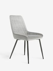 Set of 2 Soft Velvet Mid Grey Black Hamilton Black Leg Quilted Dining Chairs - Image 6 of 10