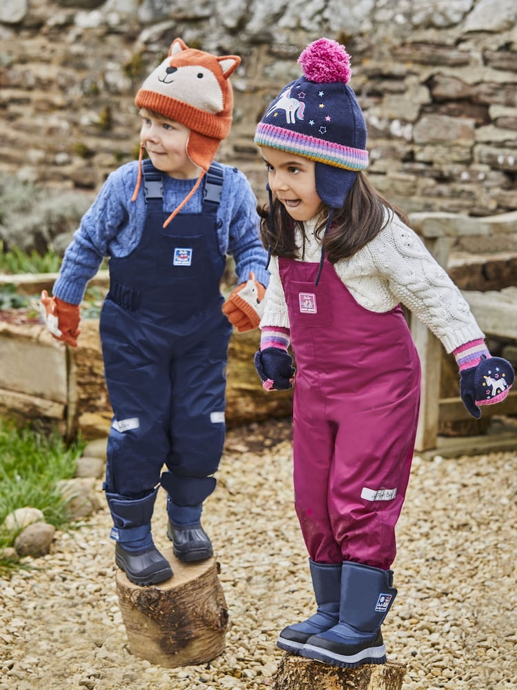 JoJo Maman Bébé Navy Blue Waterproof Fleece Lined Dungarees - Image 2 of 5