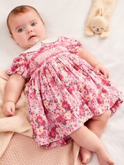 Laura Ashley Pink/Yellow Newborn Embroidered Smock Collar Prom Dress - Image 1 of 6