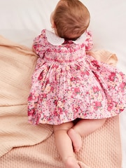 Laura Ashley Pink/Yellow Newborn Embroidered Smock Collar Prom Dress - Image 2 of 6