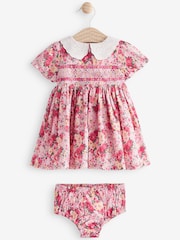 Laura Ashley Pink/Yellow Newborn Embroidered Smock Collar Prom Dress - Image 4 of 6
