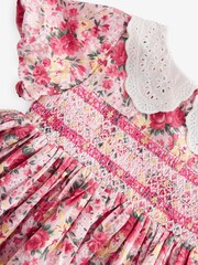 Laura Ashley Pink/Yellow Newborn Embroidered Smock Collar Prom Dress - Image 5 of 6