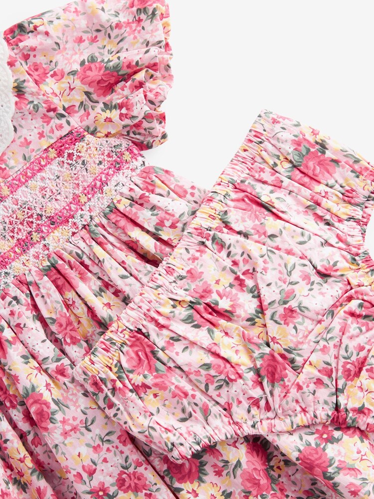 Laura Ashley Pink/Yellow Newborn Embroidered Smock Collar Prom Dress - Image 6 of 6