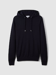 Reiss Navy Holland Merino Wool Drawstring Hoodie - Image 2 of 7