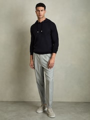 Reiss Navy Holland Merino Wool Drawstring Hoodie - Image 3 of 7