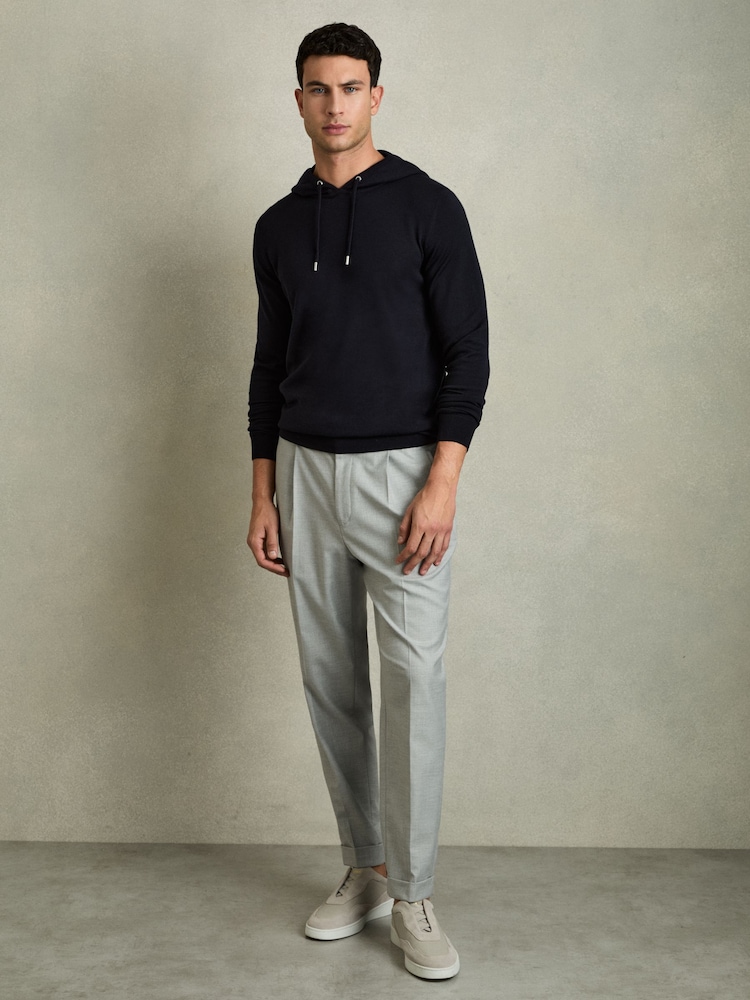 Reiss Navy Holland Merino Wool Drawstring Hoodie - Image 3 of 7