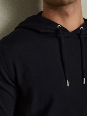 Reiss Navy Holland Merino Wool Drawstring Hoodie - Image 4 of 7