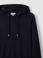 Reiss Navy Holland Merino Wool Drawstring Hoodie - Image 5 of 7