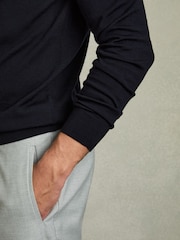 Reiss Navy Holland Merino Wool Drawstring Hoodie - Image 6 of 7