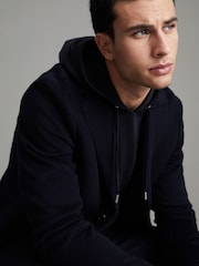 Reiss Navy Holland Merino Wool Drawstring Hoodie - Image 7 of 7
